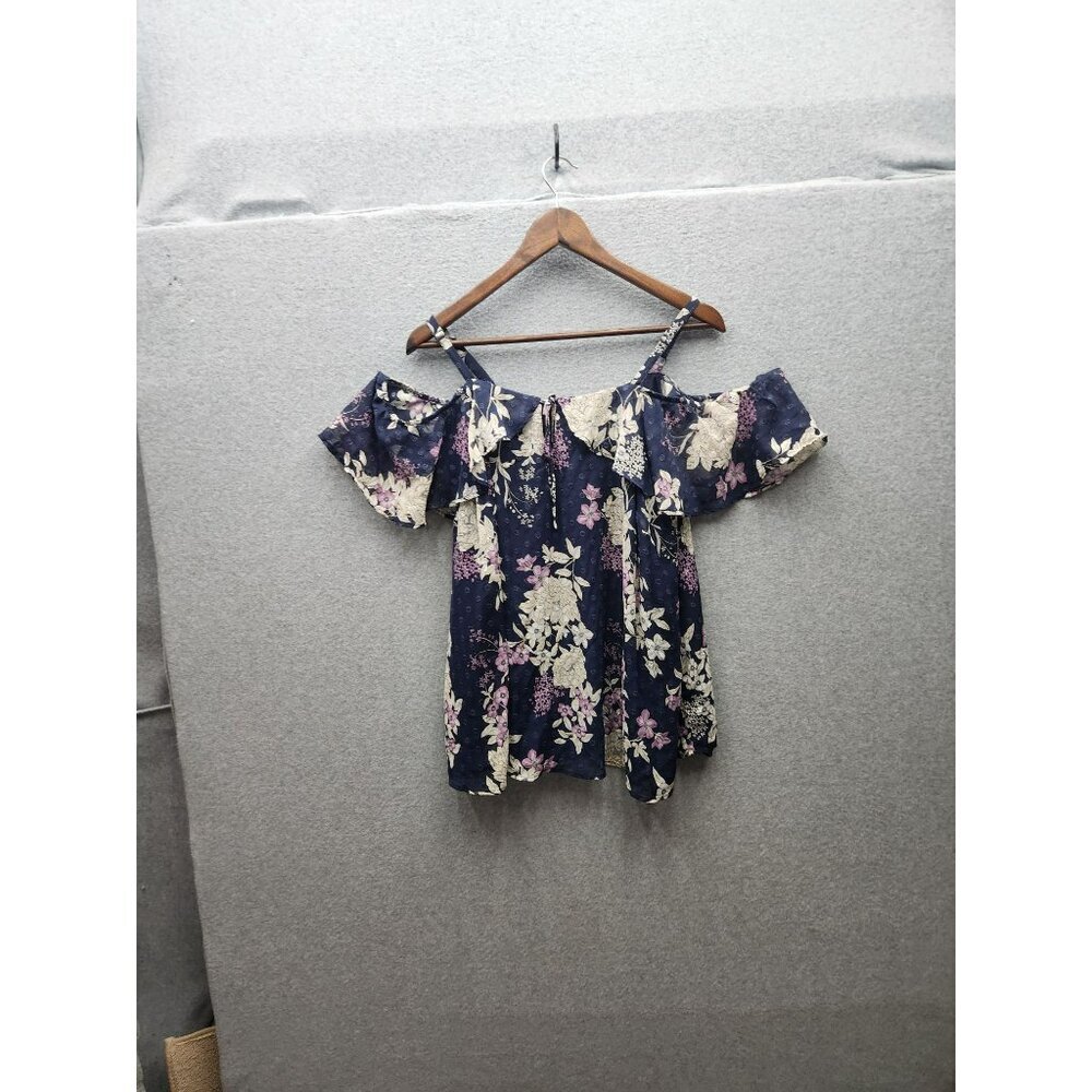 Torrid Off-Shoulder Floral Blouse Size 2‎ Navy With Pink & Cream